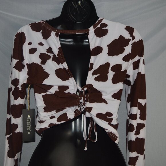 Teen crop top long sleeve cow print Love Dazed NWT size med open and tie back - Picture 2 of 3